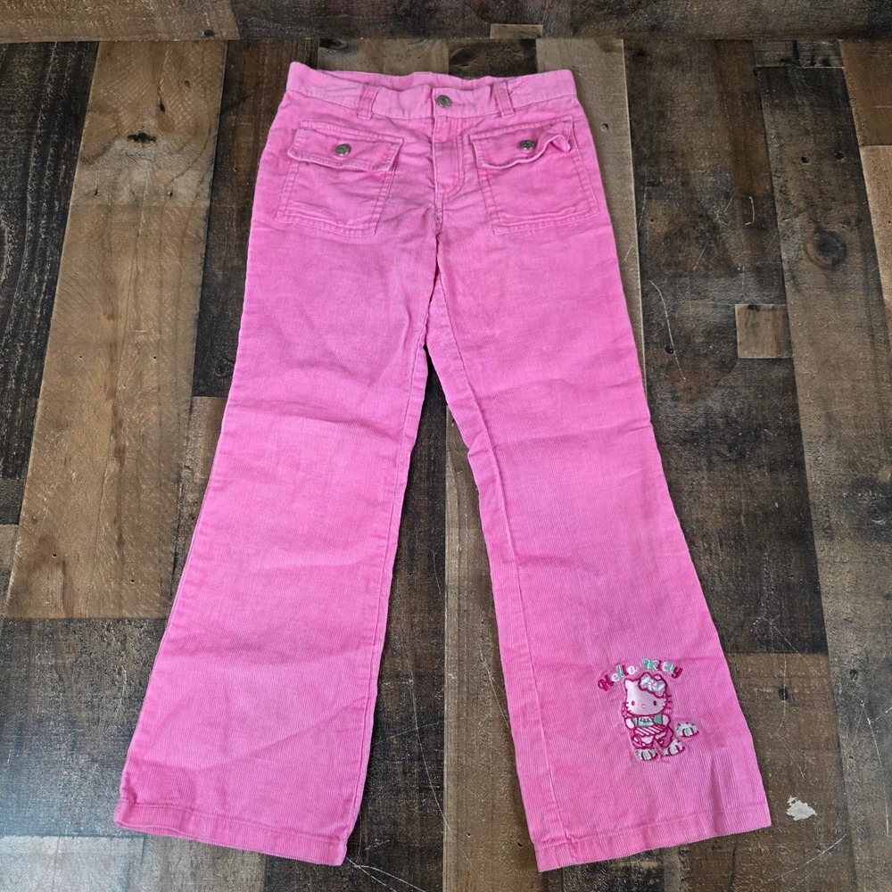 Sanrio Hello Kitty Pink Corduroy Flared Pants Girl Youth Medium Vintage Y2K 2004
